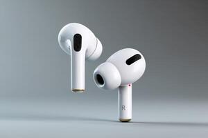 Head earphones suspended in mid-air against a smooth background photo