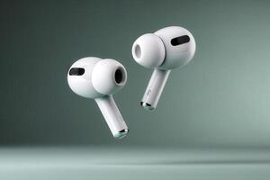 Floating head earphones captured against a soft gradient background in a modern setting photo