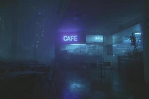 Evening ambiance at a downtown Miami coffee shop with neon lights photo