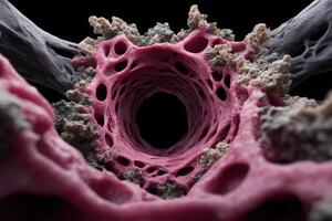 Detailed lung cross-section displaying accumulated matter within the respiratory system photo