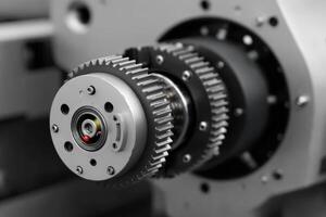 Visible gears of a recycling machine highlight intricate mechanics and functionality photo