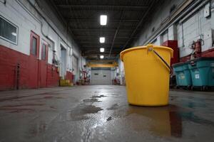 Cleaning up at the end of the shift for a lone worker in a spacious industrial area photo