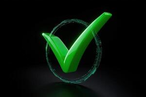 Glowing digital checkmark symbolizing approval in a futuristic design photo