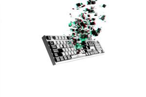 Floating keyboard keys create a dynamic visual of technology in mid-air photo