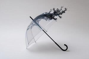 Umbrella melting into transparency with black smoke effects creating a surreal appearance photo