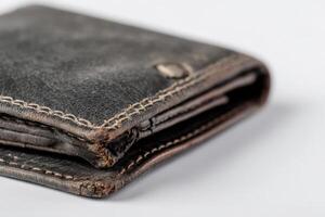 Leather wallet with worn corners and faded texture displayed on a neutral background photo