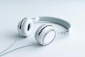Creating a Mbius strip cable design using white audio headphones photo