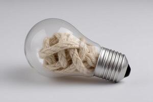 Creative light bulb filled with yarn and thread for unique decor in crafting spaces photo