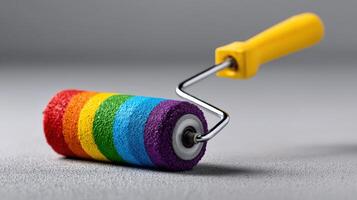 Colorful paint roller with yellow handle ready for creative home projects photo