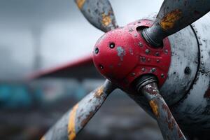 Close-up view of a weathered airplane propeller showcasing its history and wear photo