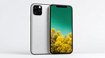High resolution mockup of a smartphone with a vibrant display showcasing a natural landscape photo