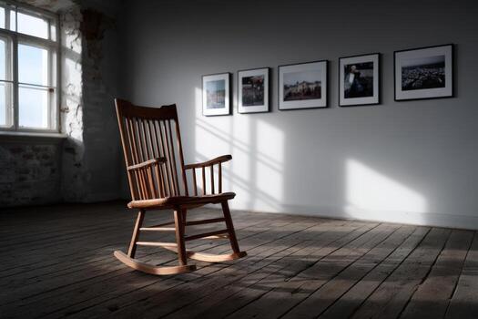 Reflection of pride captured in a rocking chair within a serene indoor space photo
