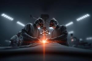 Surgeons performing a critical operation in a high-tech surgical environment photo