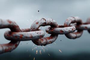 Breaking chain link in mid-air with sparks flying during an intense moment photo