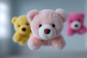 Floating plush toys create an enchanting atmosphere in a whimsical memory room photo