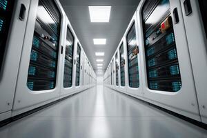 Confession booth surrounded by glowing data in a high-tech environment photo