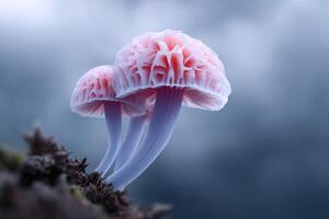 Courier delivering dreams through luminous neural mushroom landscape at twilight photo