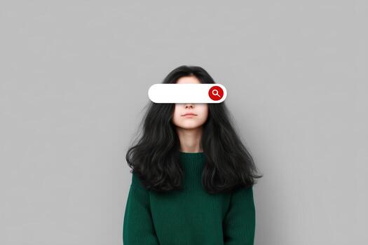 Person with dropdown menu replacing face in a minimalist setting photo