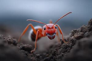 Colony of red ants showcases intricate structure and teamwork in their natural habitat photo