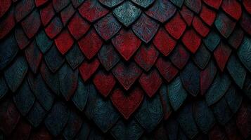 Chromatic dragon scales exhibit vivid patterns and colors in captivating arrangement photo