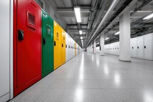 Data center patch field showcasing organized colored cabinets in a modern facility photo