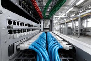 Layout of fiber and copper patch in a modern data center setup photo