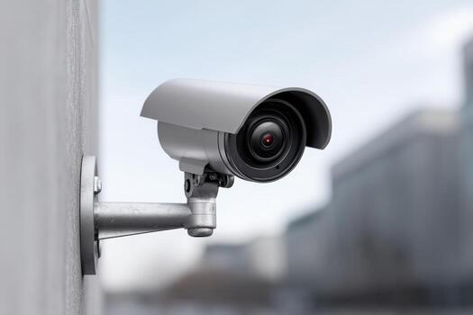 High-end surveillance camera mounted on a wall for enhanced security monitoring outdoors photo