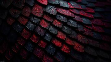 Chromatic dragon scales feature intricate patterns in deep red and black hues photo