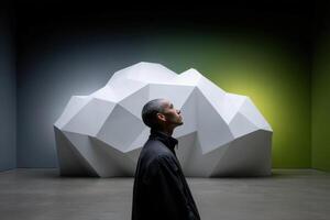 Architect creates glowing feelings with sculptural artwork in modern gallery setting photo