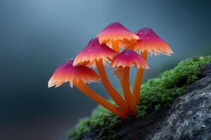Glowing micro-lanterns illuminate the forest floor at twilight in vibrant colors photo