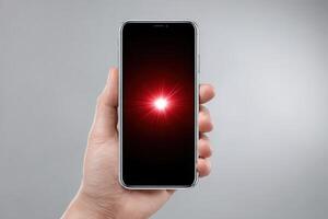 Glowing phone interface held in hand at modern indoor location with subtle lighting photo