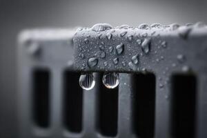 Water droplets cling to radiator fins in server cooling system photo