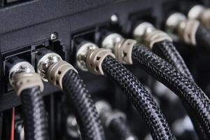 Power cabling connecting UPS to PDU in a data center during equipment setup photo