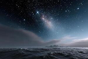 Trance experience under virtual reality dome with ocean and starry sky at night photo