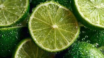 Juicy Limes Fresh Citrus Fruit Slices Close Up Macro Photography Water Droplets Green photo