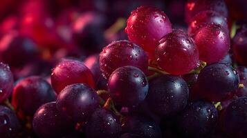 Lush Red and Dark Purple Grapes with Water Droplets Close Up Macro Photography of Fresh Fruit photo