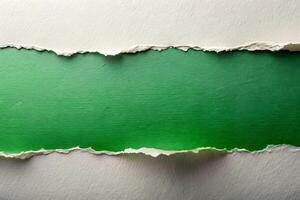 Torn paper edge texture on green paper background for your design photo