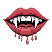 Vampire fangs dripping with blood from a red mouth. vector