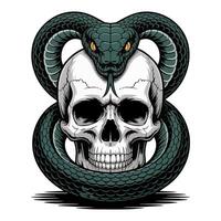 Skull with a coiled snake graphic design. vector