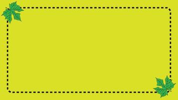 Yellow Background Template with Green Leaf Corners and Dotted Border vector