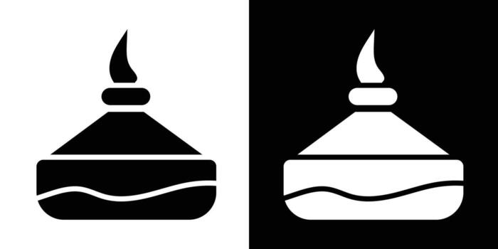 Black and white minimalist artwork featuring a symbolic flame and a lamp, portraying simplicity and elegance with balanced design elements. vector