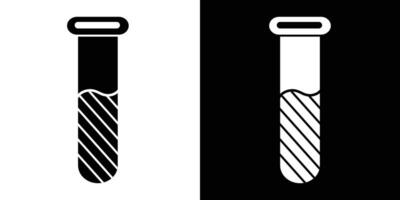 Minimalistic art of a test tube outline featuring metric markings, shown against contrasting black and white split background. vector