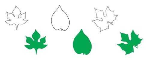 Outlined and Filled Simple Leaf Illustrations in Artistic Green and White Design vector