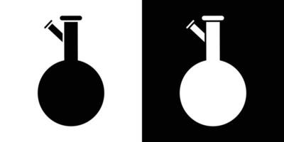 Monochromatic graphic showing laboratory flask icon in contrasting black and white backgrounds. Represents science, chemistry, or research concepts in a modern and simplified design. vector