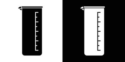 Outlined illustration of a laboratory beaker shown in black and white contrasting backgrounds, symbolizing scientific tools, experiments, and laboratory research essentials in iconic representation. vector