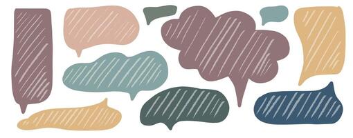 Colorful speech bubbles and crayons against a white background for creative expression vector