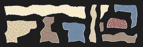 Collage of torn paper pieces showcasing diverse textures and patterns for zine culture vector