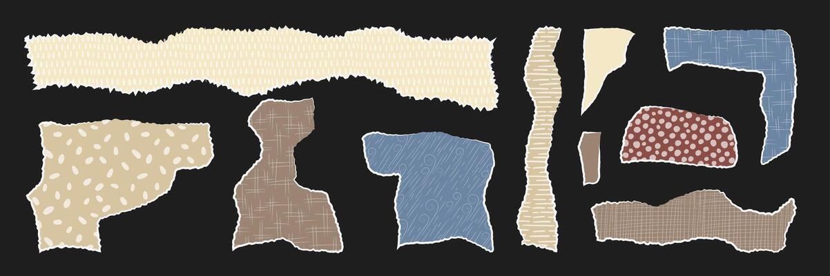 Collage of torn paper pieces showcasing diverse textures and patterns for zine culture