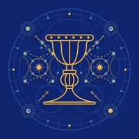 graphic of holy grail with futuristic element presented by Tarot card style vector