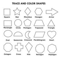 Trace and color the shape.Worksheet for kids or preschool for practice.Learning for children.Kindergartens game or activities.Geometric figures. vector